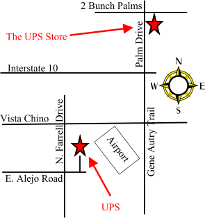 Airport  2 Bunch Palms  Palm Drive  Gene Autry Trail  Interstate 10  Vista Chino  N. Farrell Drive  E. Alejo Road  UPS  The UPS Store