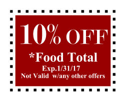 10% OFF *Food Total  Exp.1/31/17   Not Valid  w/any other offers